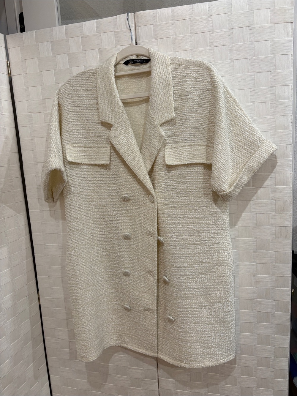 Zara Elegant Cream Short-Sleeve Bouclé Blazer Jacket Dress EUC